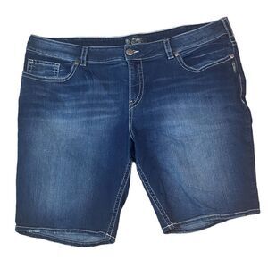 Silver Suki Wm’s Sz 24 Medium Wash Heavy Stitch Stretch Mid Bermuda Denim Shorts